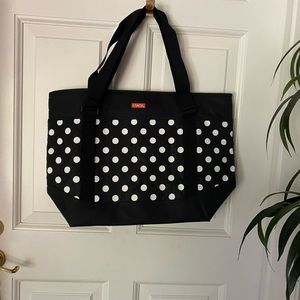 BRAND NEW!  Satchi brand black polka dot insulated tote